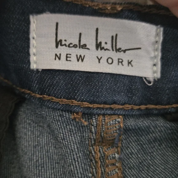 Nicole Miller Dark Denim Pleated and Cuffed Shorts - Picture 2 of 5